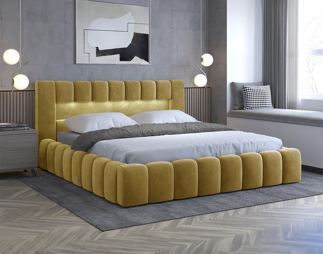 Lit coffre 140x200 cm sommier inclus en velours Cleo