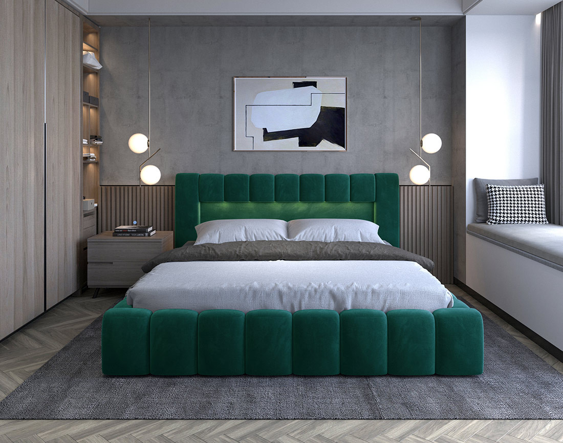 Lit coffre 160x200 cm sommier inclus en velours Cleo