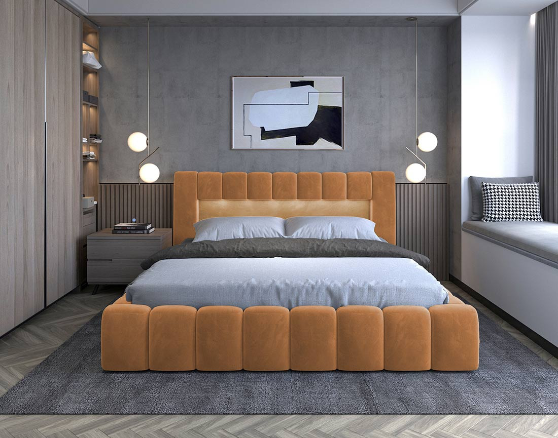 Lit coffre 160x200 cm sommier inclus en velours Cleo