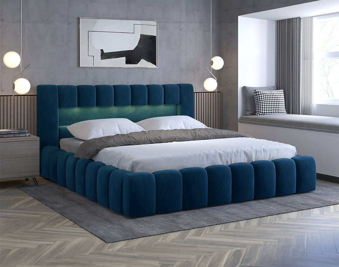 Lit coffre 160x200 cm sommier inclus en velours Cleo