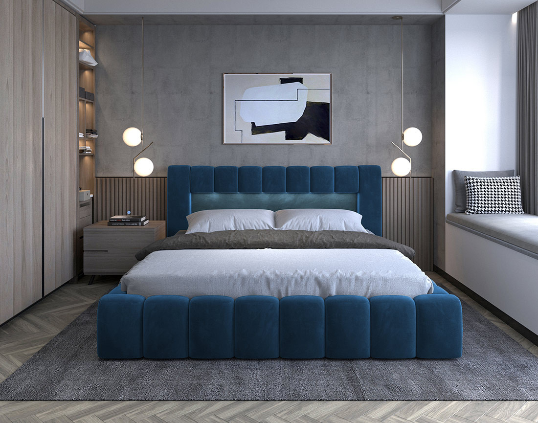 Lit coffre 160x200 cm sommier inclus en velours Cleo