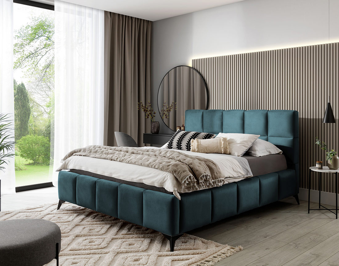 Lit coffre 140x200 cm sommier inclus en velours Millie