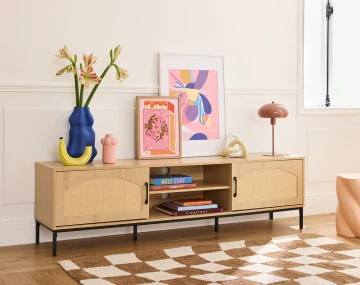 Meuble TV bois 2 portes et 2 niches 180 cm Nagato