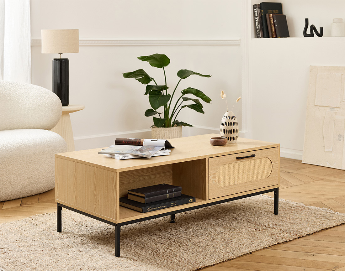 Table basse bois 1 tiroir et 1 niche  110 cm Nagato