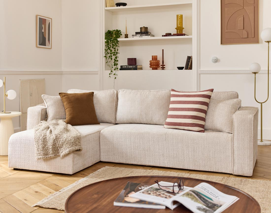 Canapé d'angle déhoussable réversible 4 places en velours texturé Topaze Canapé d'angle déhoussable réversible 4 places en velours texturé Topaze