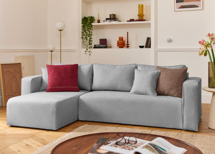Canapé d'angle déhoussable réversible 4 places en tissu Topaze