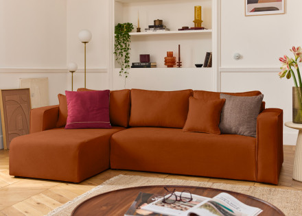 Canapé d'angle déhoussable réversible 4 places en tissu Topaze