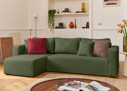 Canapé d'angle déhoussable réversible 4 places en tissu Topaze