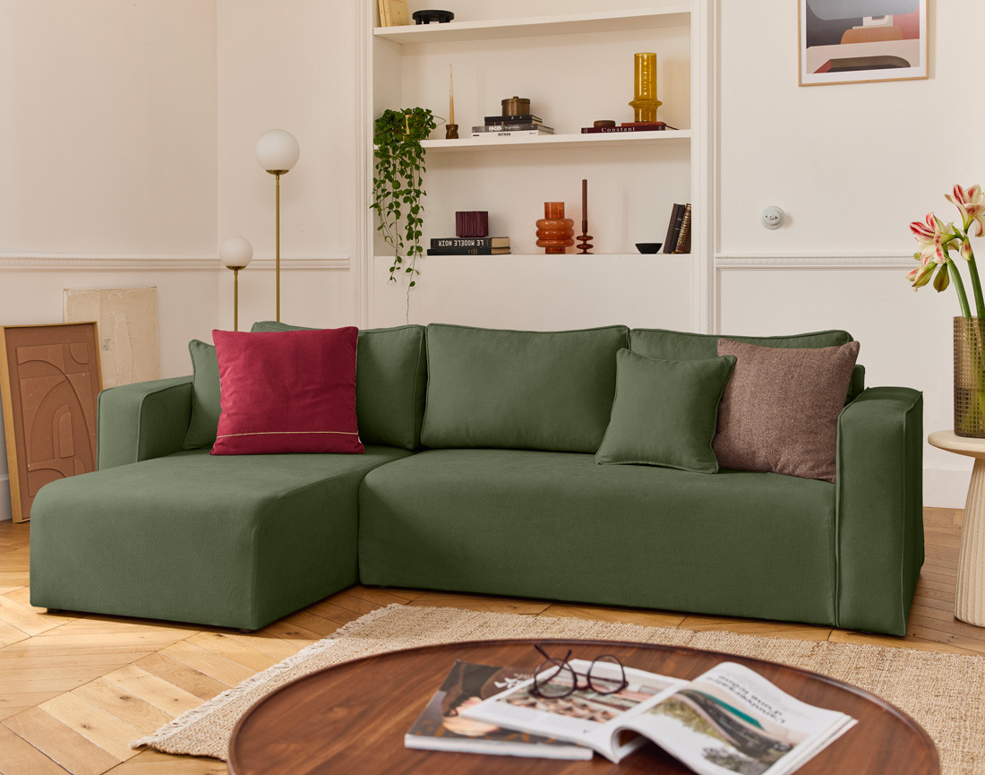 Canapé d'angle déhoussable réversible 4 places en tissu Topaze