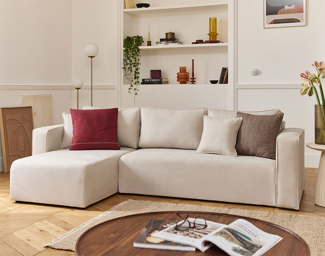 Canapé d'angle déhoussable réversible 4 places en tissu Topaze