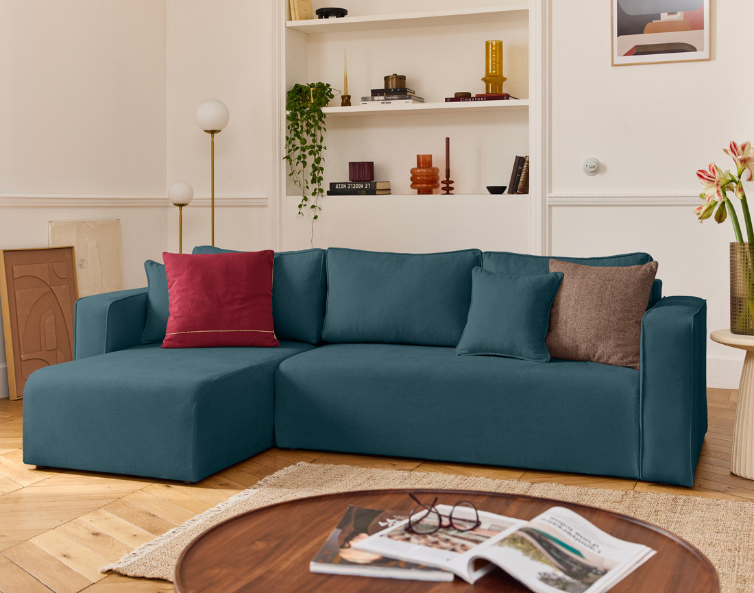 Housse en tissu pour canapé d'angle réversible 4 places Topaze