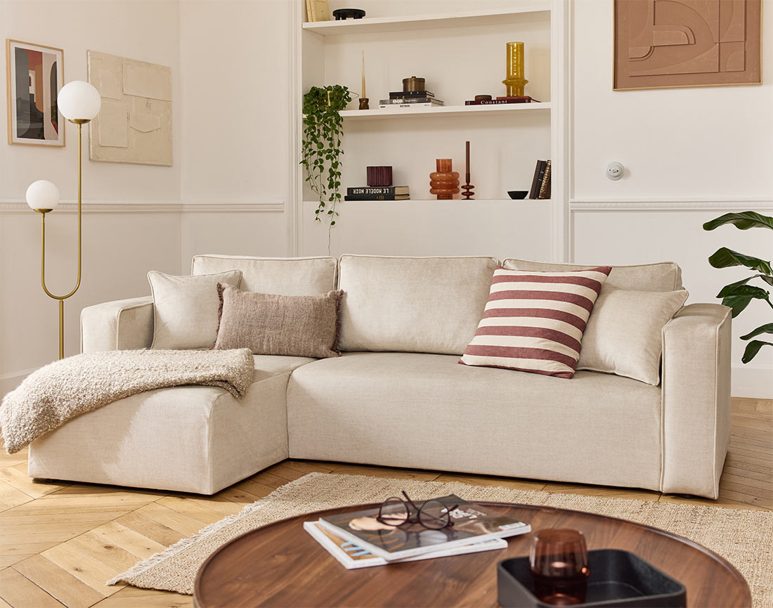 Canapé d'angle déhoussable réversible 4 places en velours Topaze Canapé d'angle déhoussable réversible 4 places en velours Topaze