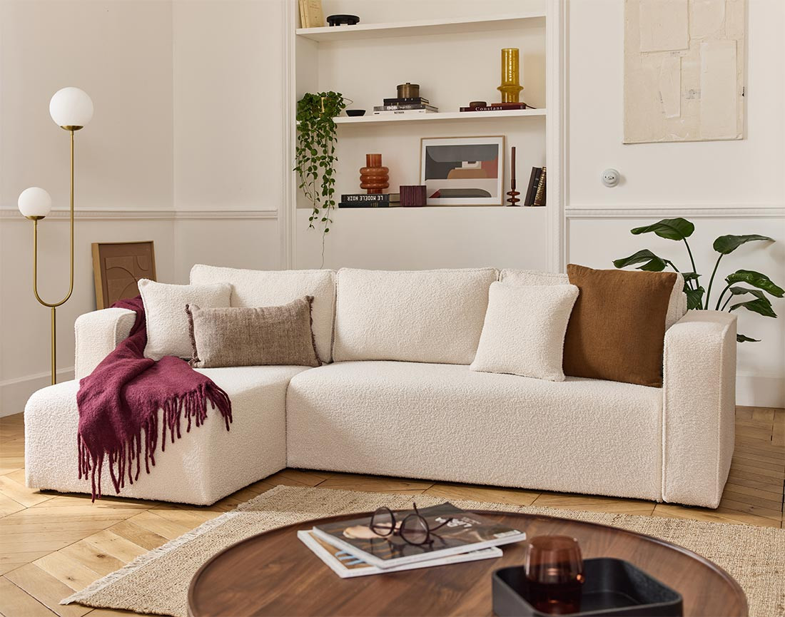 Housse en tissu bouclette pour canapé d'angle réversible 4 places Topaze