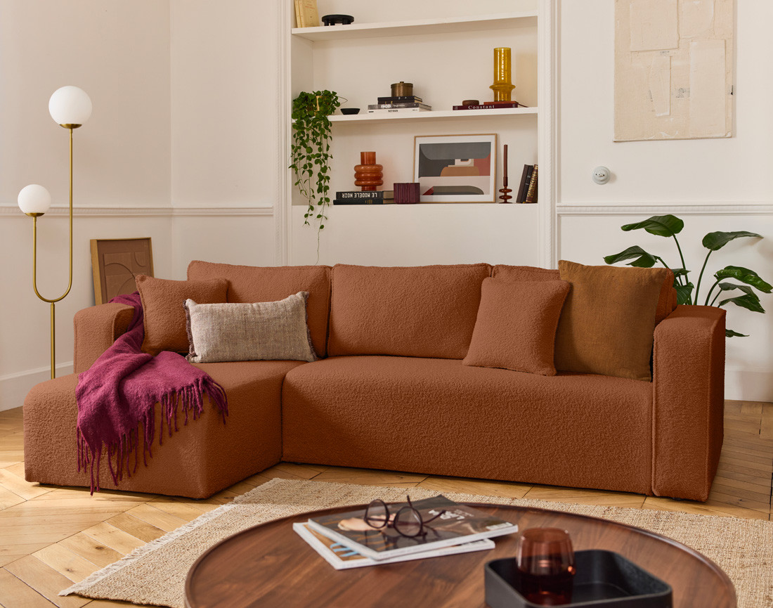 Housse en tissu bouclette pour canapé d'angle réversible 4 places Topaze