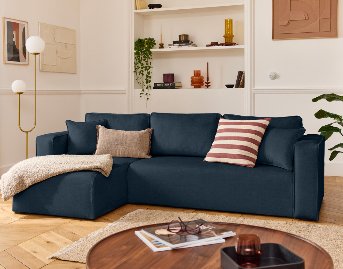 Housse en velours pour canapé d'angle réversible 4 places Topaze