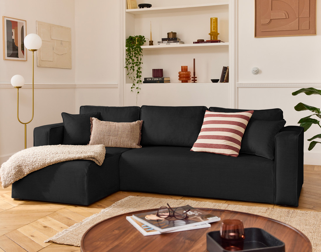 Housse en velours pour canapé d'angle réversible 4 places Topaze