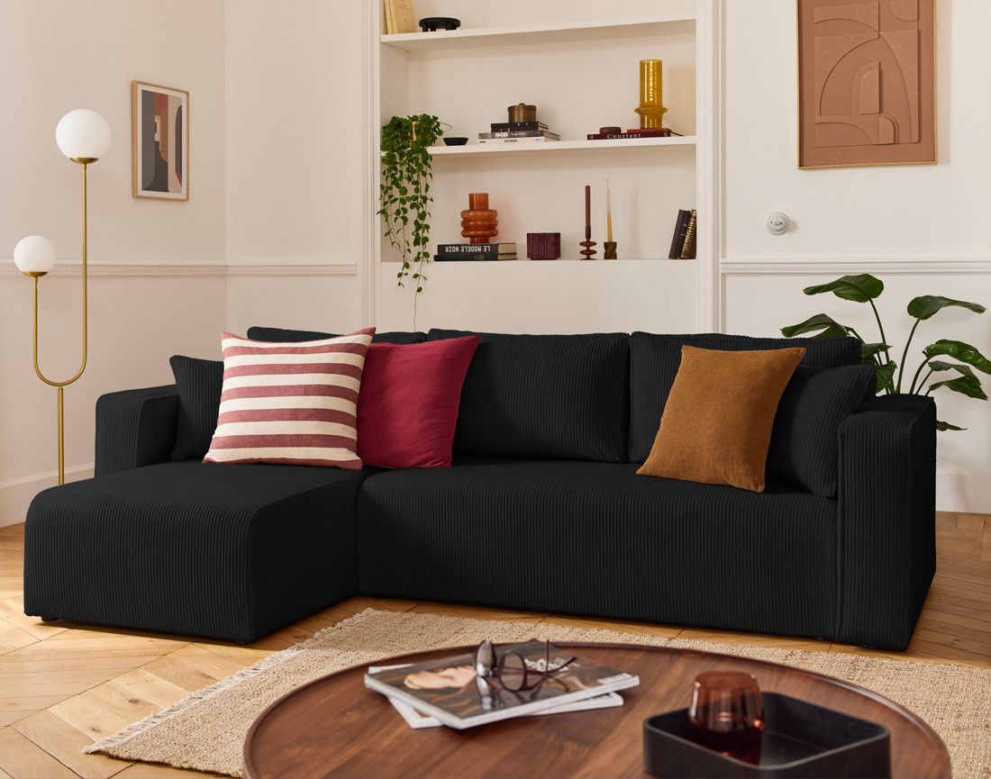 Canapé d'angle déhoussable réversible 4 places en velours côtelé Topaze Canapé d'angle déhoussable réversible 4 places en velours côtelé Topaze