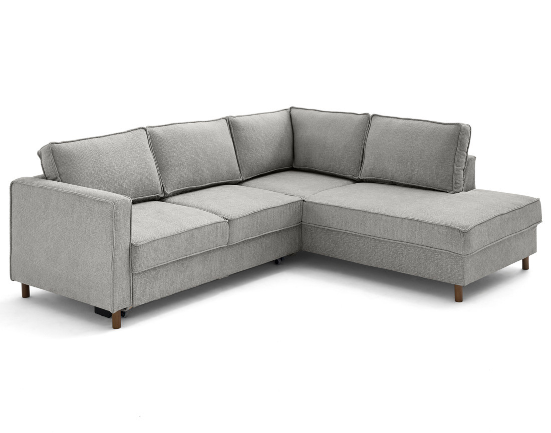 Canapé d'angle droit 5 places convertible en tissu velours relief Jake