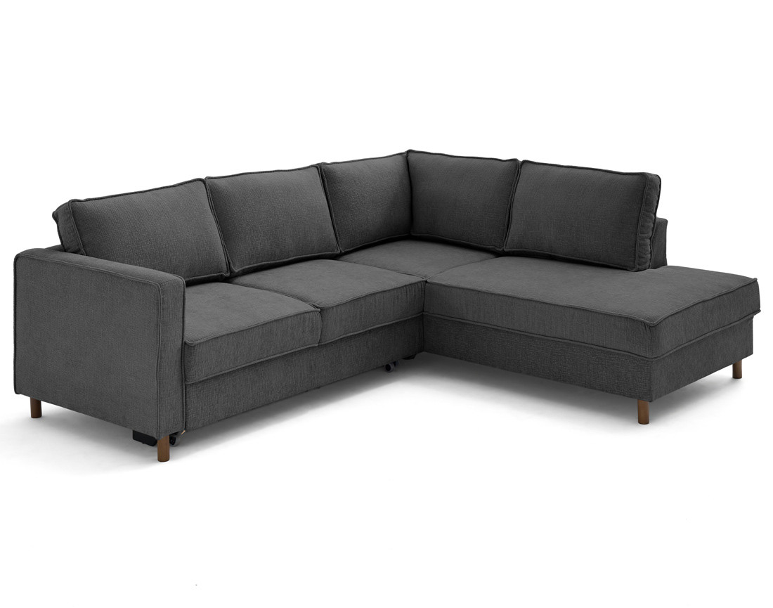 Canapé d'angle droit 5 places convertible en tissu velours relief Jake