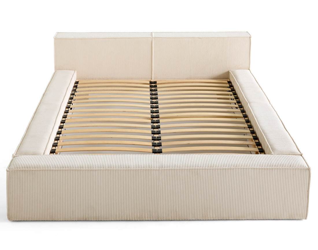 Lit coffre 140x190 cm sommier inclus en velours côtelé Stella