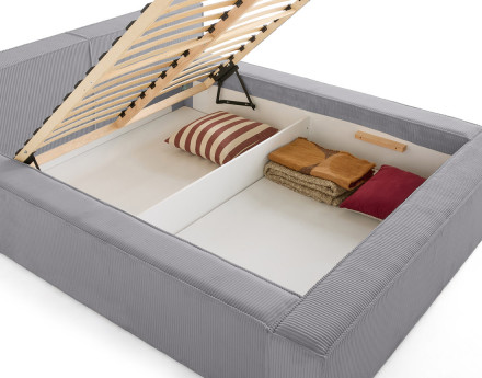 Lit coffre 140x190 cm sommier inclus en velours côtelé Stella