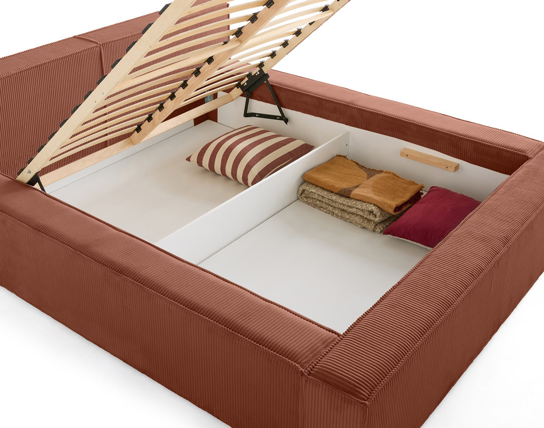 Lit coffre 160x200 cm sommier inclus en velours côtelé Stella