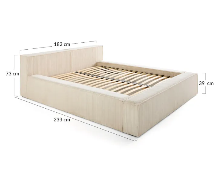 Lit coffre 140x190 cm sommier inclus en velours côtelé Stella