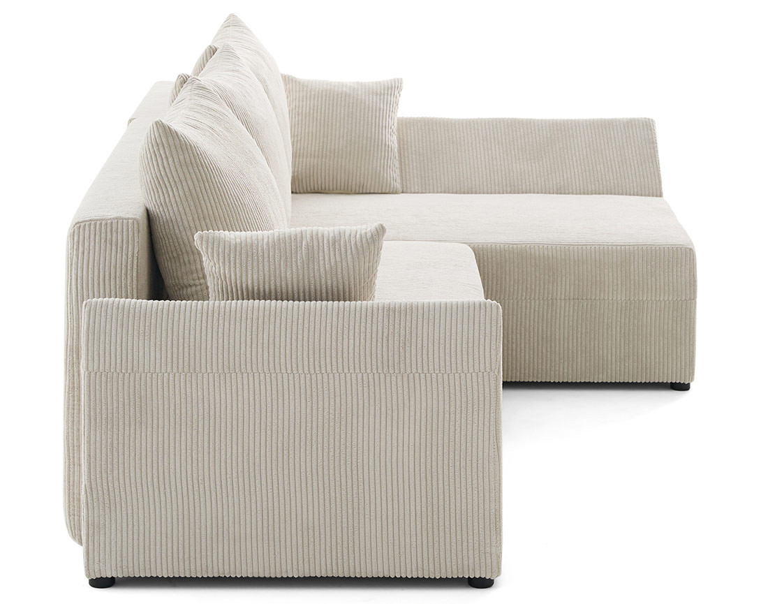 Canapé d'angle réversible 4 places convertible avec coffre en velours côtelé Mike