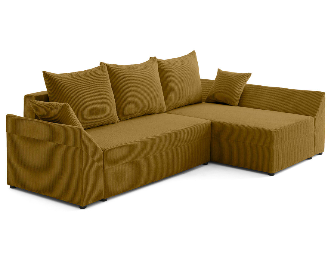 Canapé d'angle réversible 4 places convertible avec coffre en velours côtelé Mike