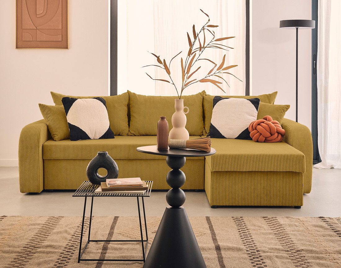 Canapé d'angle réversible convertible avec coffres 4 places en velours côtelé Valos