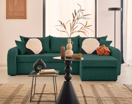 Canapé d'angle réversible convertible avec coffres 4 places en velours côtelé Valos