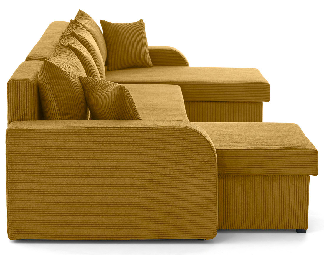 Canapé panoramique en U convertible avec coffres 7 places en velours côtelé Valos