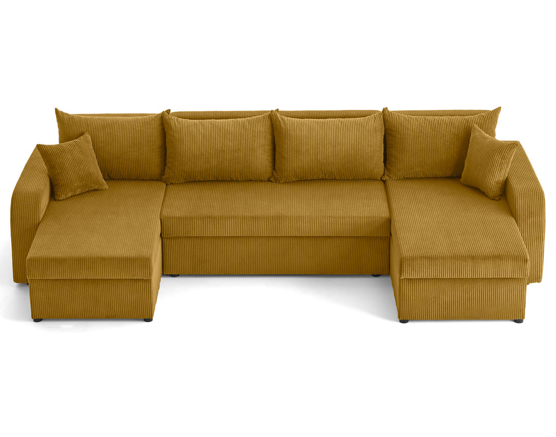Canapé panoramique en U convertible avec coffres 7 places en velours côtelé Valos