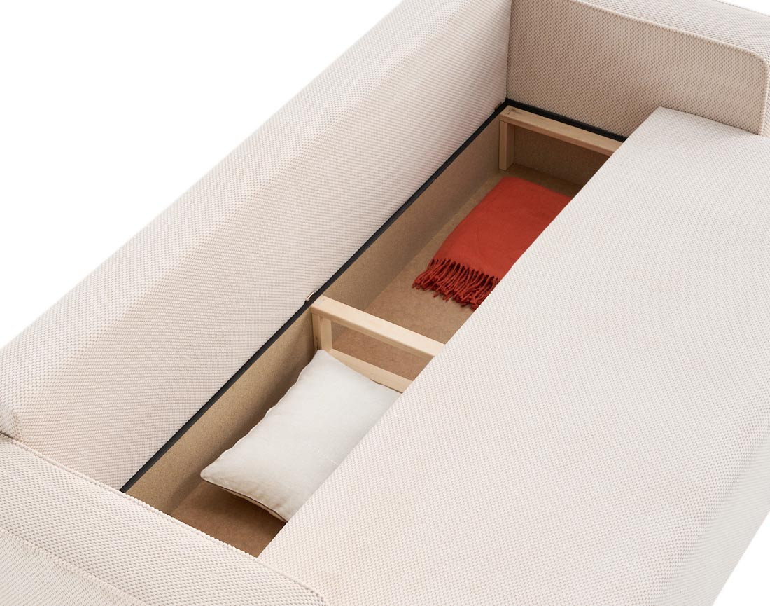 Canapé droit 3 places convertible avec coffre en velours texturé Topaze