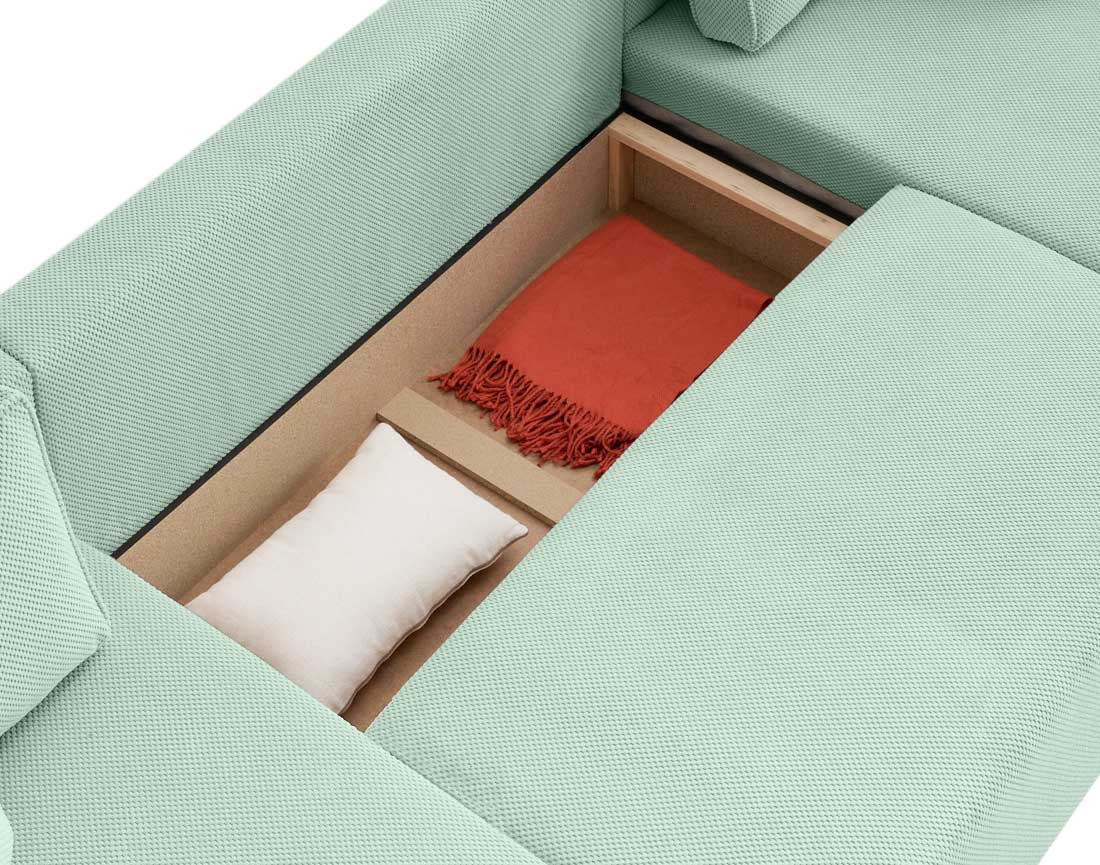 Canapé panoramique en U 7 places convertible avec coffre en velours texturé Topaze