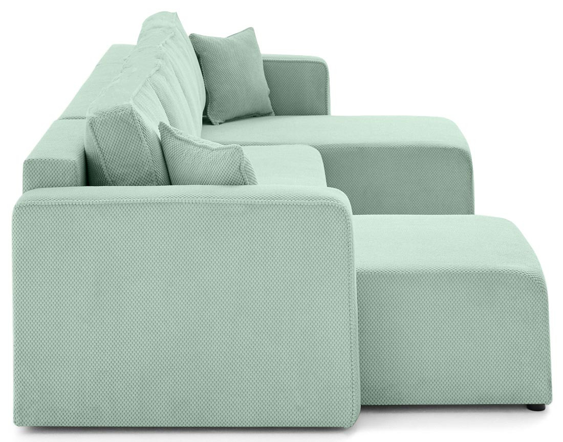 Canapé panoramique en U 7 places convertible avec coffre en velours texturé Topaze