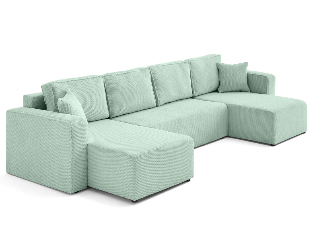 Canapé panoramique en U 7 places convertible avec coffre en velours texturé Topaze