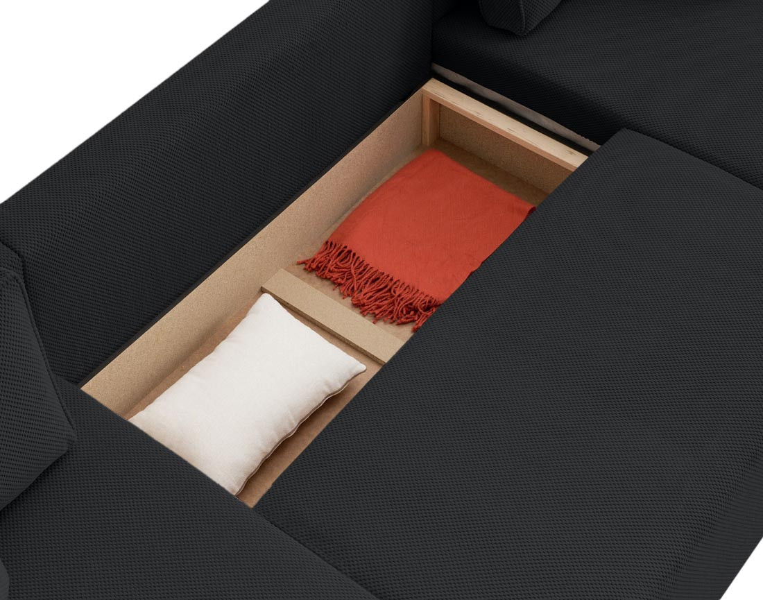 Canapé panoramique en U 7 places convertible avec coffre en velours texturé Topaze Canapé panoramique en U 7 places convertible avec coffre en velours texturé Topaze