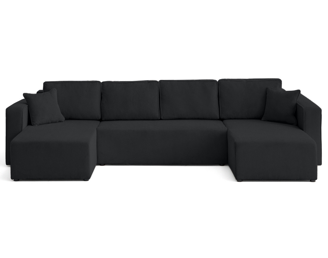 Canapé panoramique en U 7 places convertible avec coffre en velours texturé Topaze Canapé panoramique en U 7 places convertible avec coffre en velours texturé Topaze