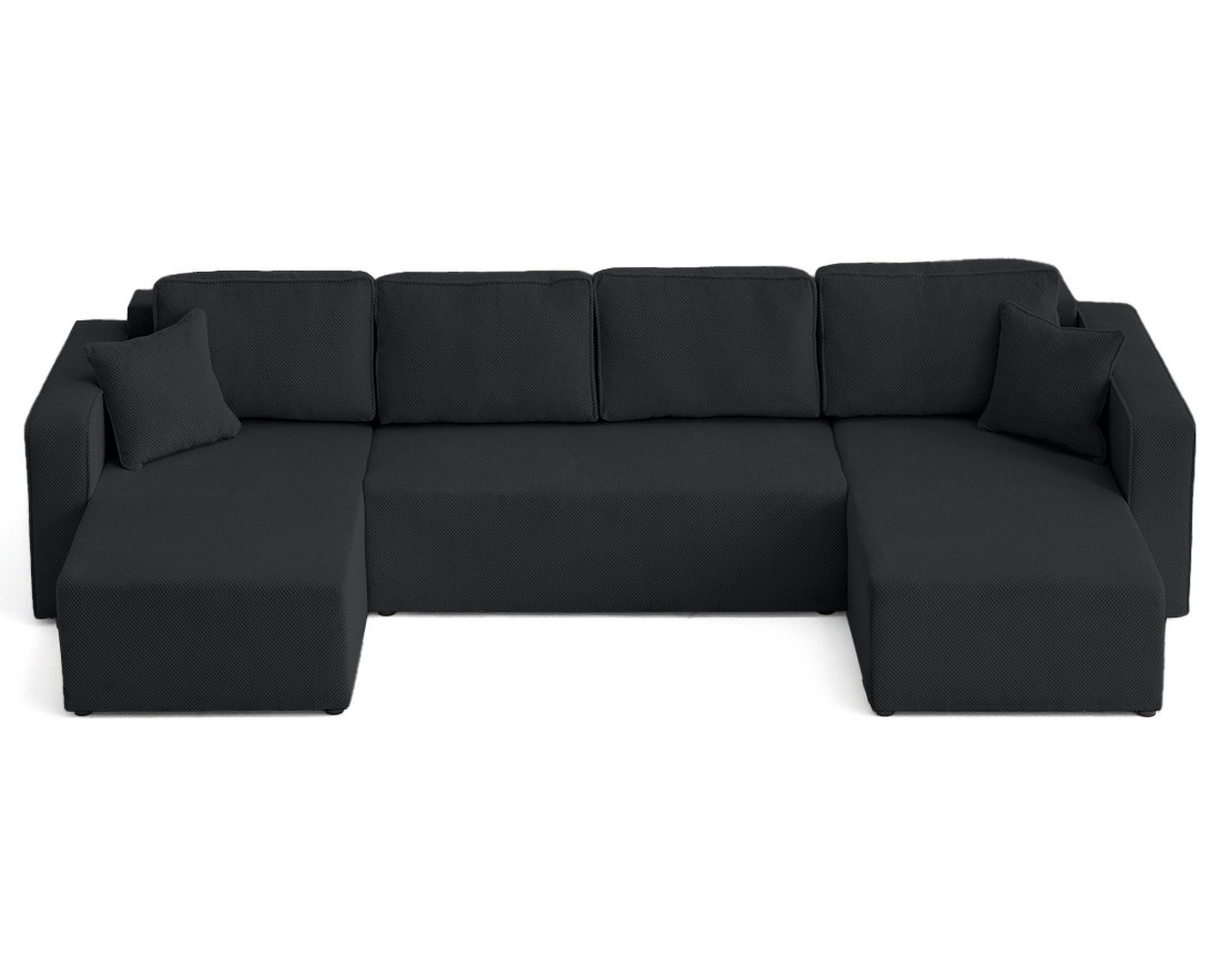 Canapé panoramique en U 7 places convertible avec coffre en velours texturé Topaze Canapé panoramique en U 7 places convertible avec coffre en velours texturé Topaze