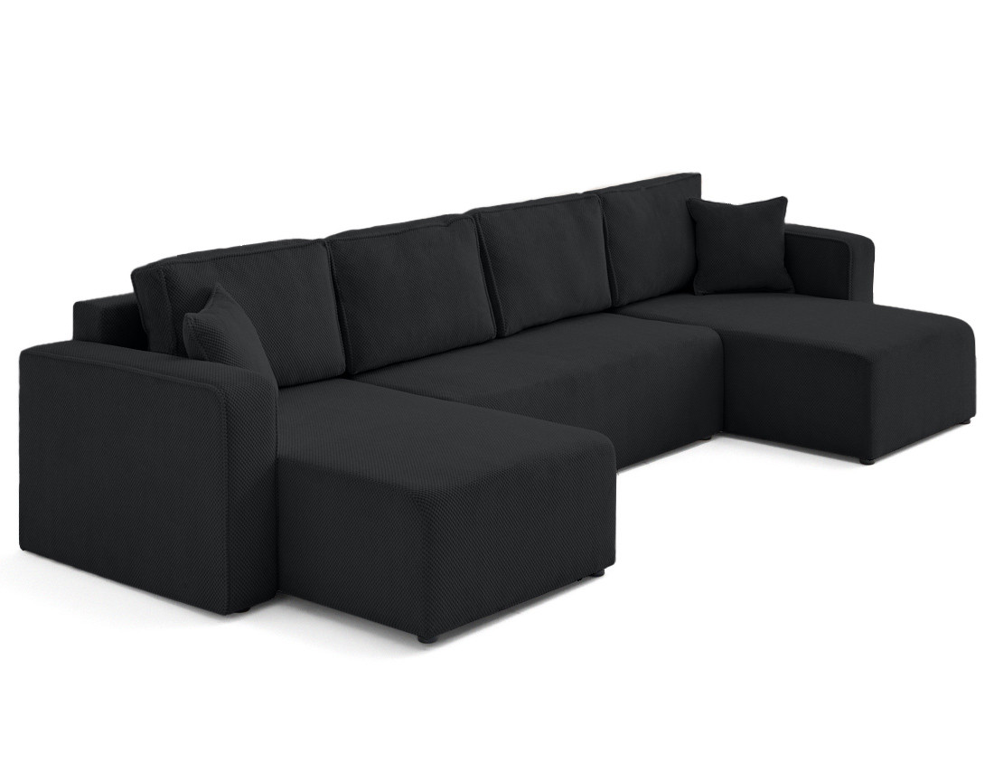 Canapé panoramique en U 7 places convertible avec coffre en velours texturé Topaze Canapé panoramique en U 7 places convertible avec coffre en velours texturé Topaze