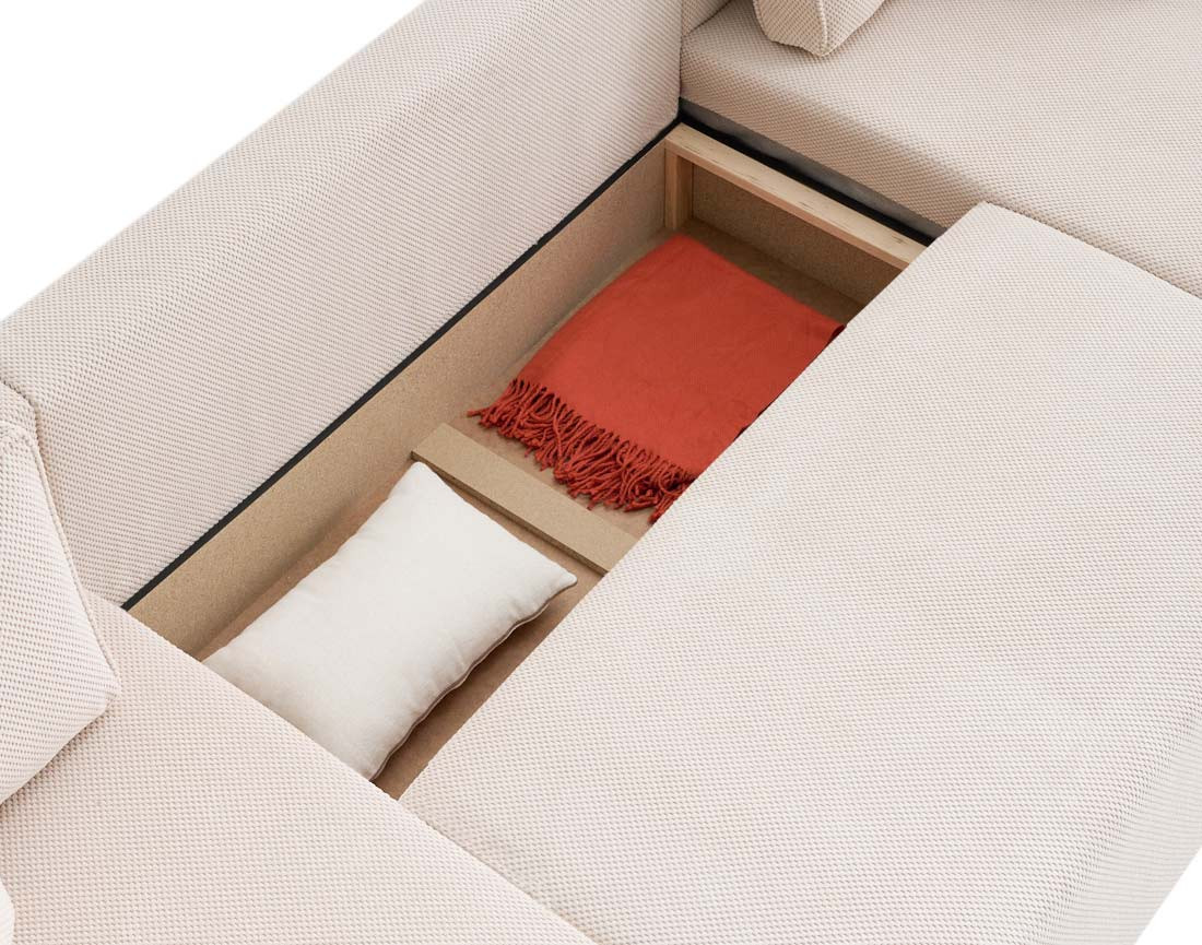 Canapé panoramique en U 7 places convertible avec coffre en velours texturé Topaze