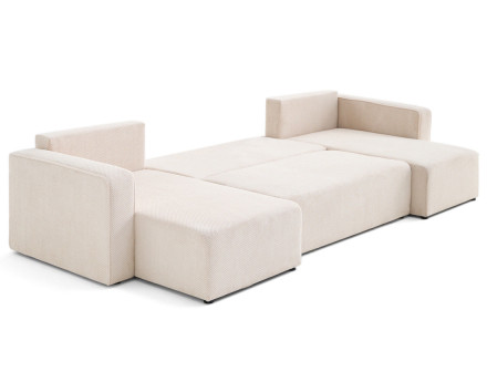 Canapé panoramique en U 7 places convertible avec coffre en velours texturé Topaze