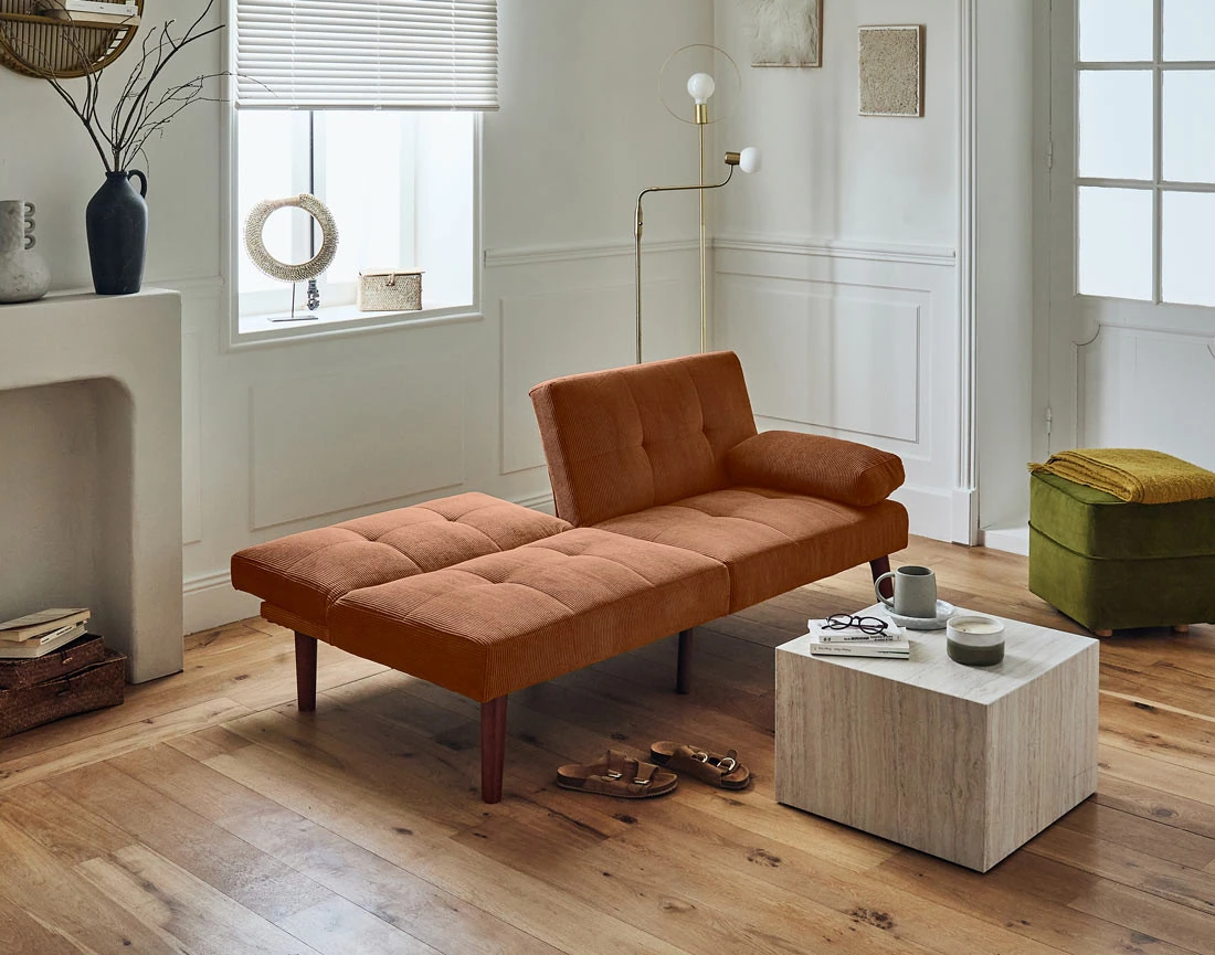 Canapé convertible clic-clac 2 places en velours côtelé Philae