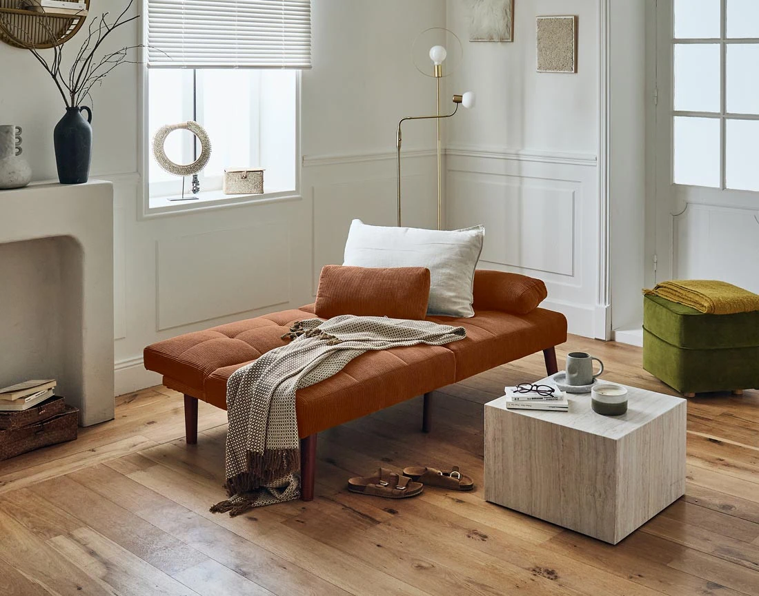 Canapé convertible clic-clac 2 places en velours côtelé Philae