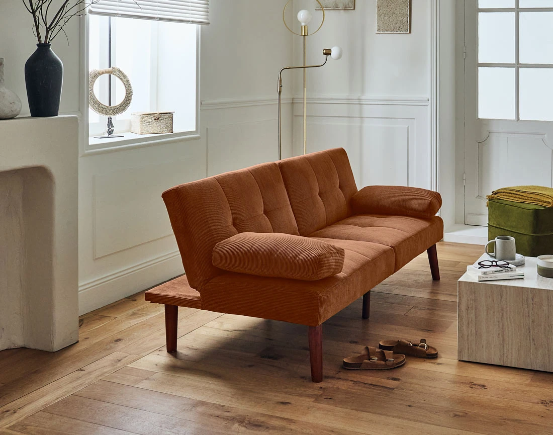 Canapé convertible clic-clac 2 places en velours côtelé Philae