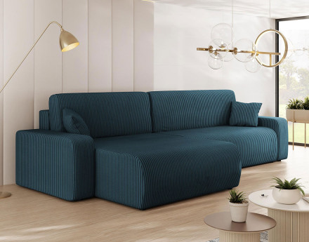 Canapé d'angle réversible 5 places convertible avec coffre en velours côtelé Artemisa