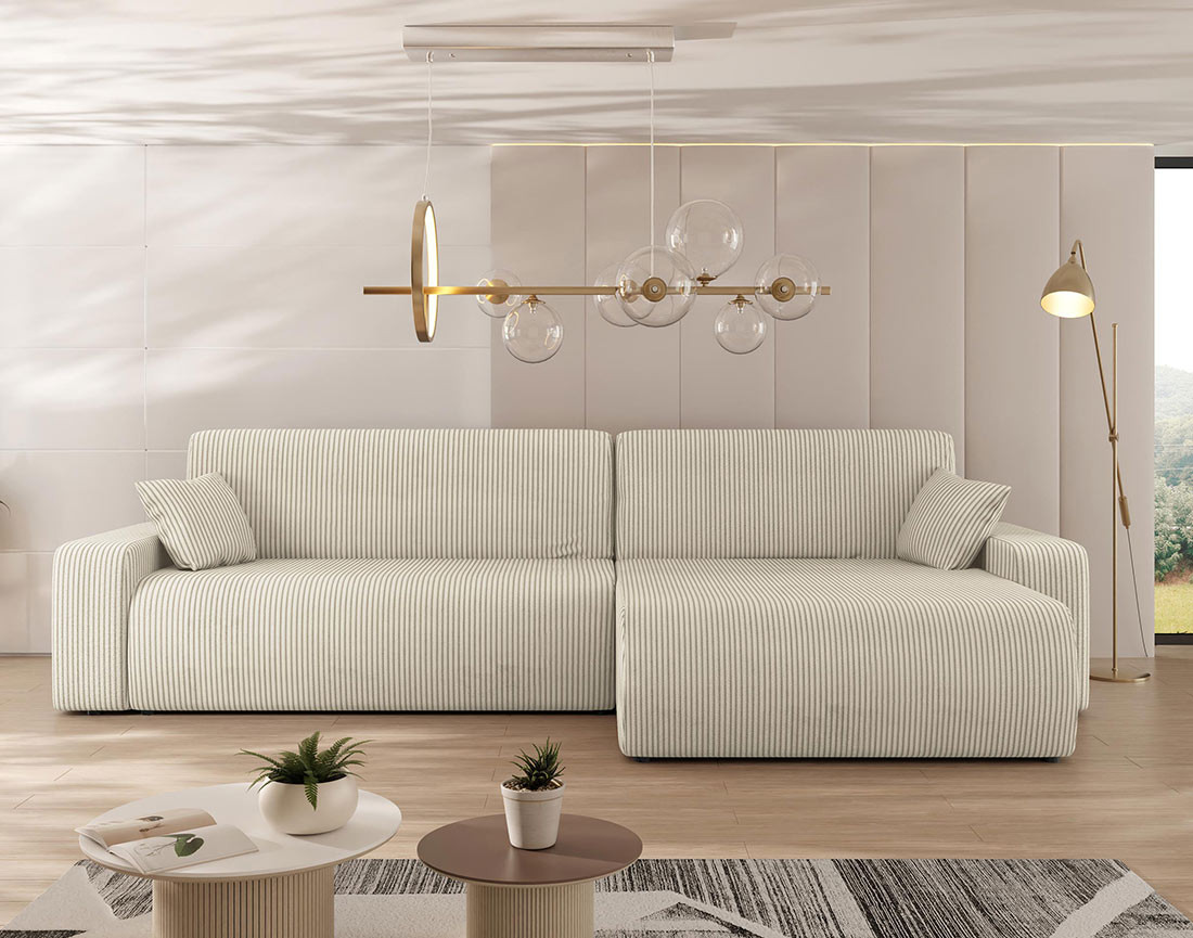 Canapé d'angle réversible 5 places convertible avec coffre en velours côtelé Artemisa