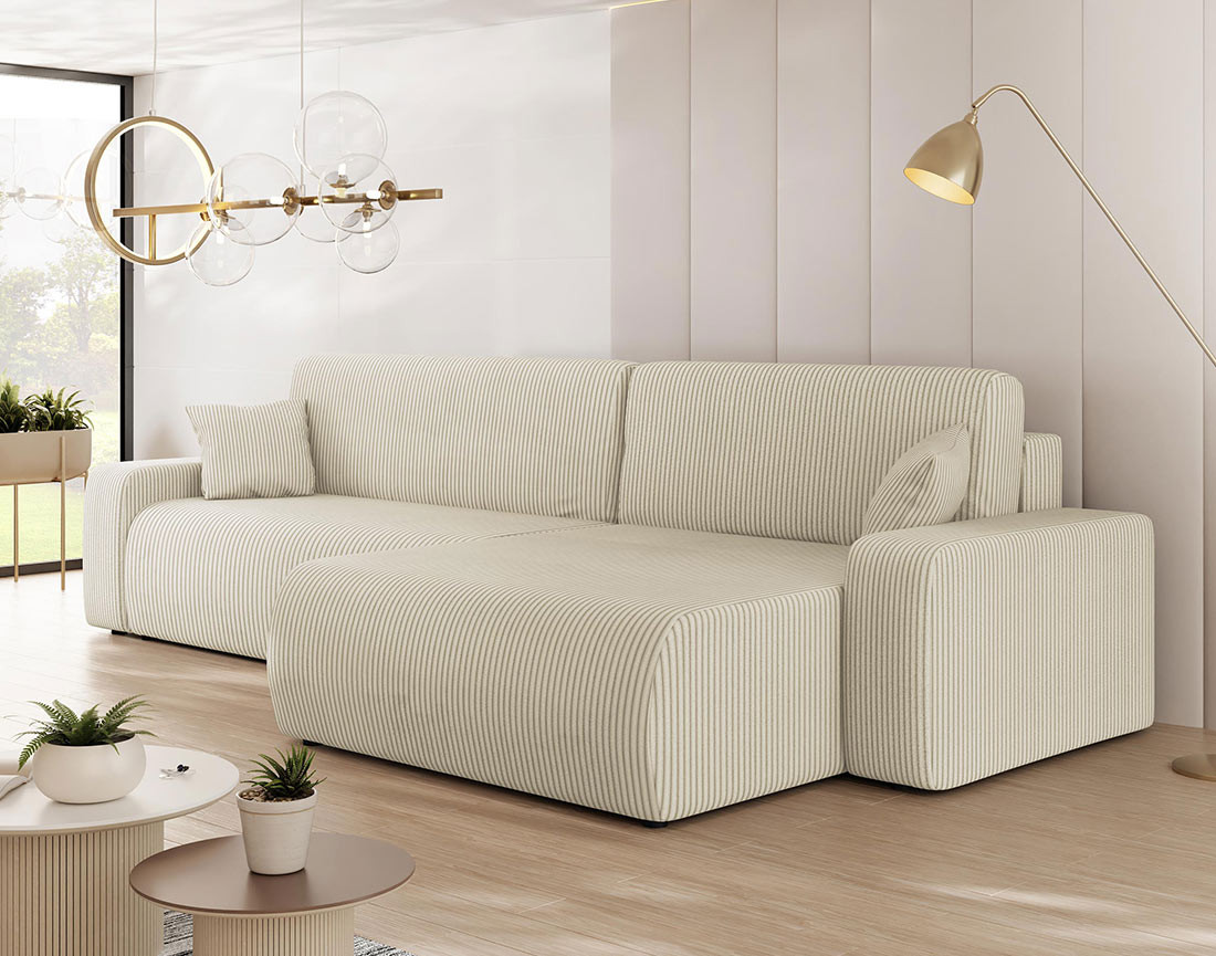 Canapé d'angle réversible 5 places convertible avec coffre en velours côtelé Artemisa