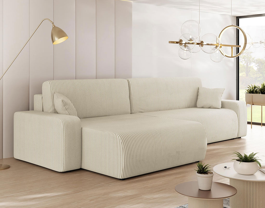 Canapé d'angle réversible 5 places convertible avec coffre en velours côtelé Artemisa